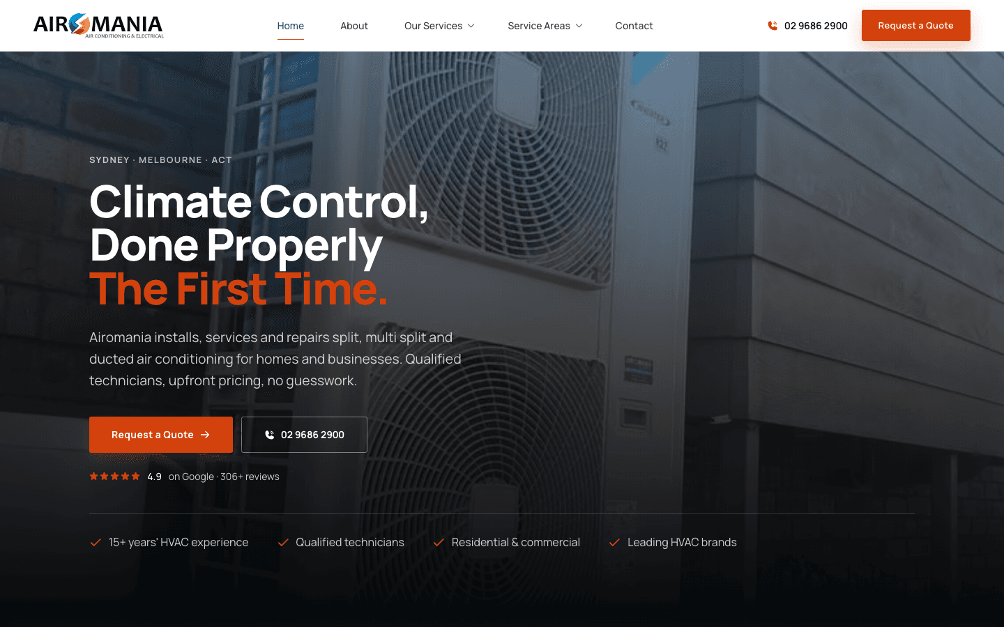 Airomania, HVAC / Air Conditioning & Electrical website